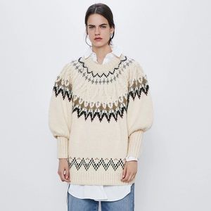 Zara Cream Fair Isle Knit Sweater with Multicolor Accents